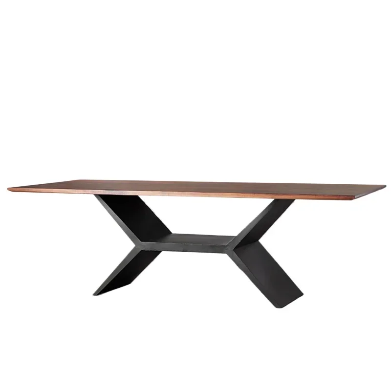 

All solid wood dining table, simple industrial style dining room, furniture log long table for home use
