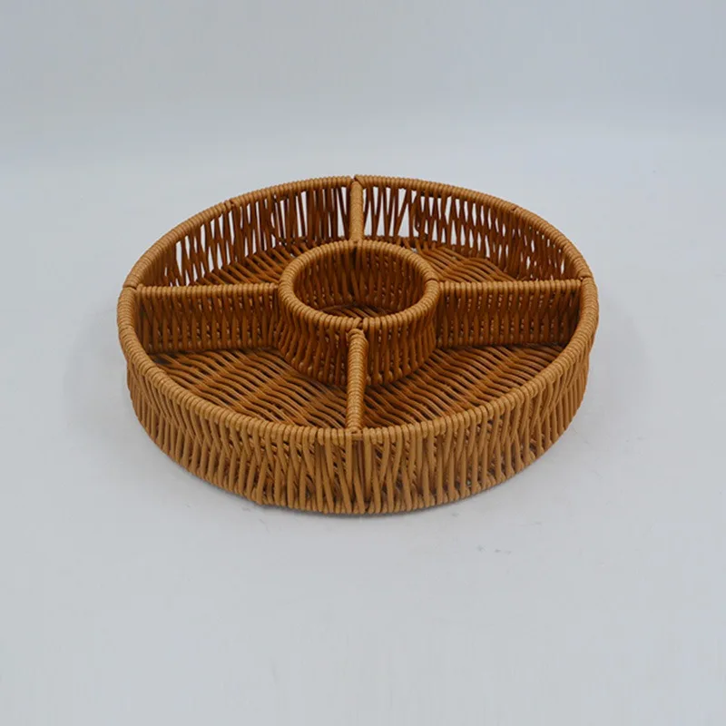 

Handmade Rattan Round Five-grid Storage Basket Home Desktop Dried Fruit Snack Storage Basket
