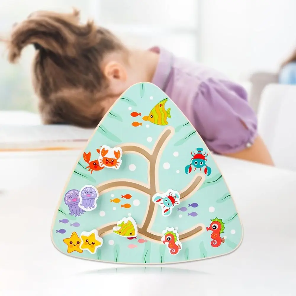 나무 어린이 미로 보드 조기 교육 다목적 몬테소리 미로 보드 휴대용 몬테소리 퍼즐 미로 보드