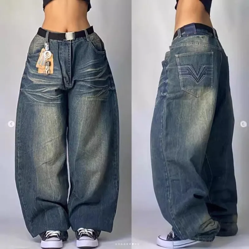 

American Y2K 2025 New Baggy Wide Leg Black Jeans Overszied Women Street Casual Joker Denim Pants Couple Jeans Vintage Streetwear