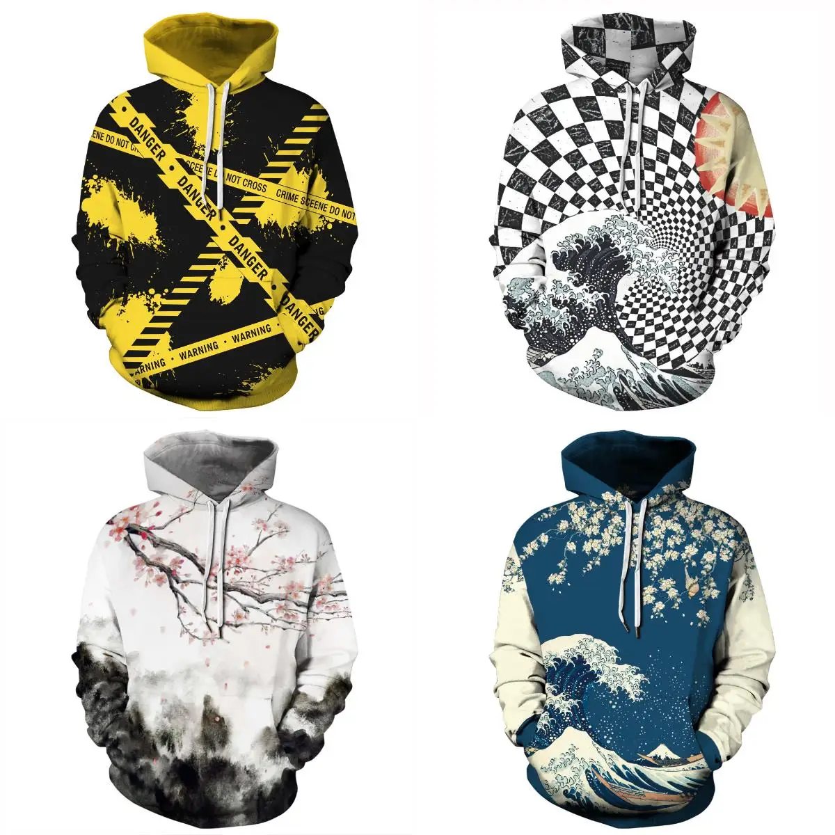 Pop Lattice Vortex Japanese Great Wave Off Kanagawa Plum Blossom 3D Print Men Hoodies Women Hooded Sweatshirt Pullover Clothes S