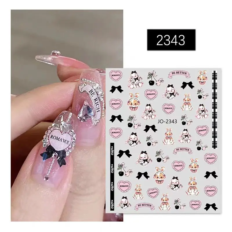 

1 sheet New Lolita Rabbit nail sticker Bow Cherry Rabbit cute small pattern with adhesive nail stickers