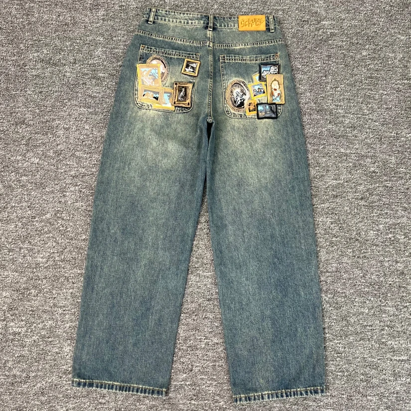 Washed Embroidered Casual Straight Leg Jeans Four Seasons American Derschutze Gallery Denim Jeans Youth Wear Resistant Wear