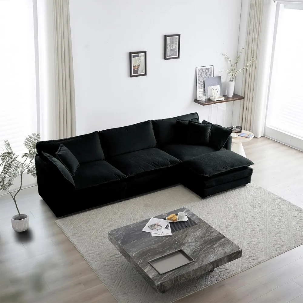 

111.5" Modular Sectional Sofa L Shaped, Deep Seat Cloud Couch with Ottoman,Convertible 3-Seater Comfy Chenille Upholstered Sofa