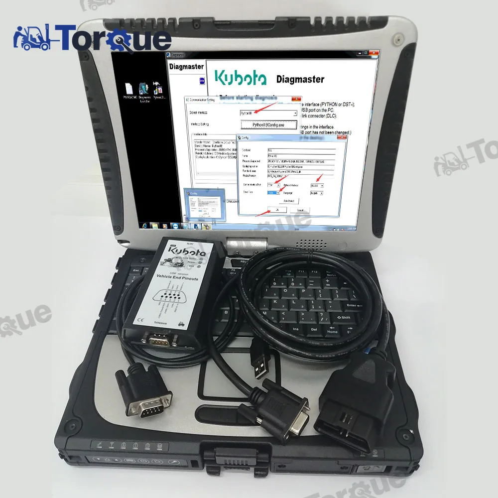 For KUBOTA DIAGNOSTIC TOOL for kubota diagmaster Python interface KUBOTA Takeuchi Diagnostic KIT+Toughbook CF19 laptop