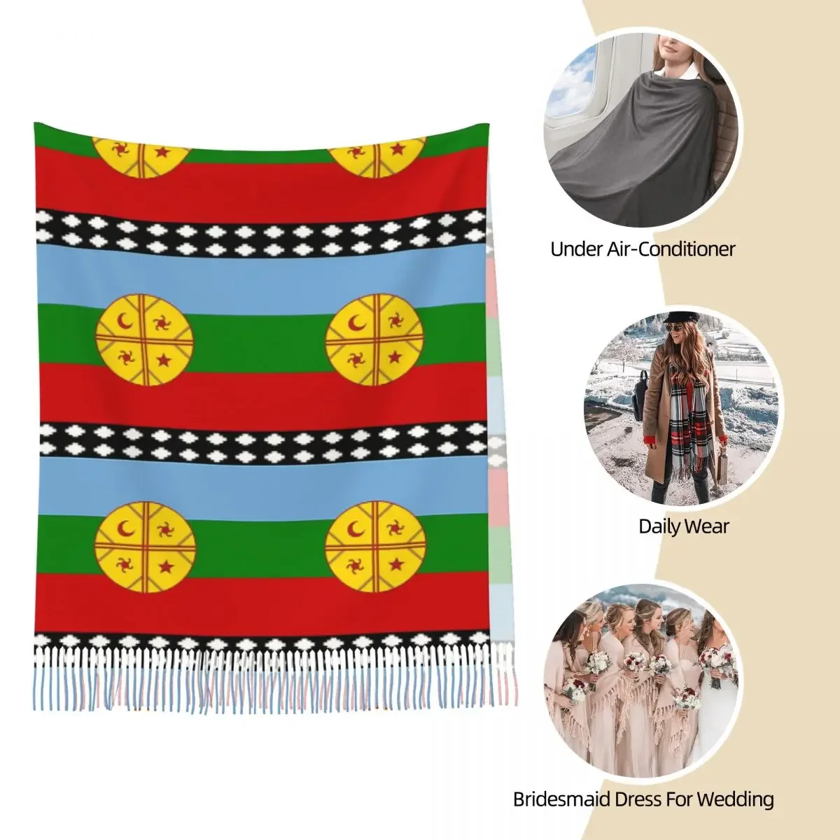 

Флаг Кленачи Bandera Mapuche Шарф Шарфы с кисточками для женщин Мягкие теплые шали и накидки Длинная осенне-зимняя шаль