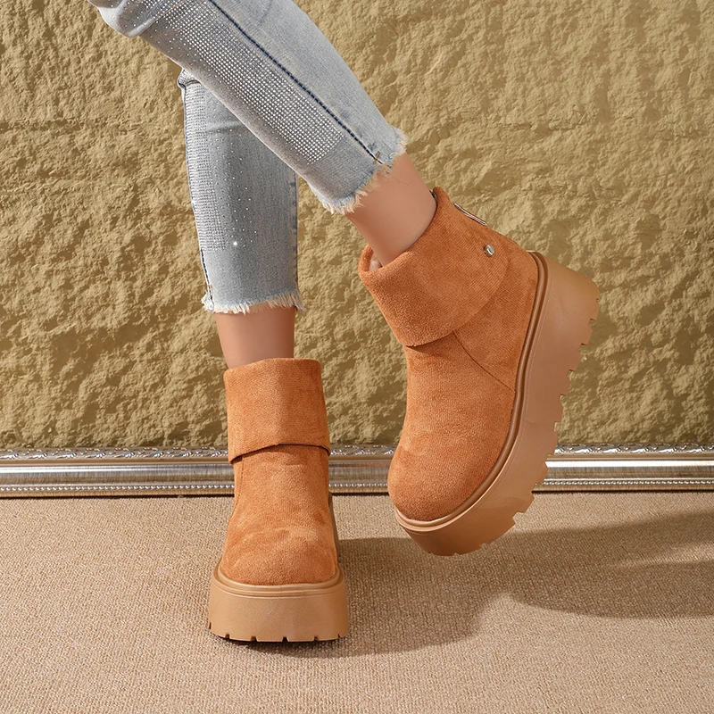 

2025 New Style Platform Snow Boots for Women - Elevator Thick-Soled Shoes with Cuffed Design, Fleece-Lined & Warm