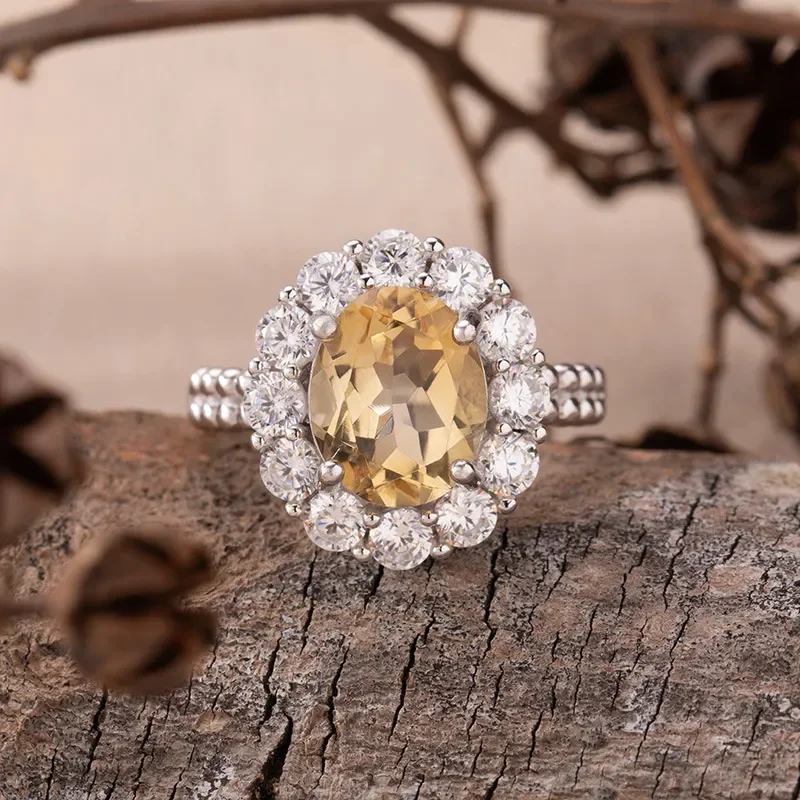 Natural amethyst citrine topaz ring women's s925 sterling silver colored treasure jewelry light luxury and generous live