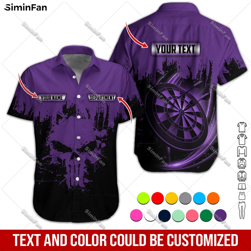 Custom Name Skull Darts Colorful Mens Hawaiian Short Sleeve Shirts 3D Full Printed Male Lapel Tshirt Summer T-shirt Unisex Tee