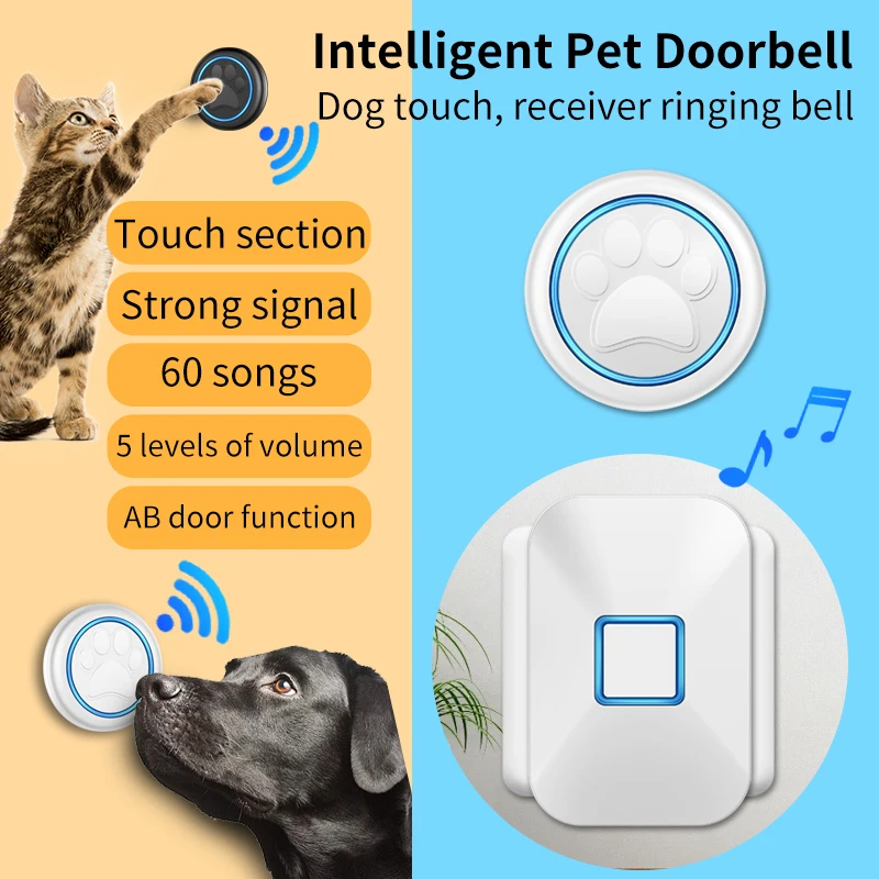 CACAZI Wireless Doorbell for Pets Dog Door Bell Waterproof Doggie for House-Training To Go Outdside Sensor Motion Touch Button