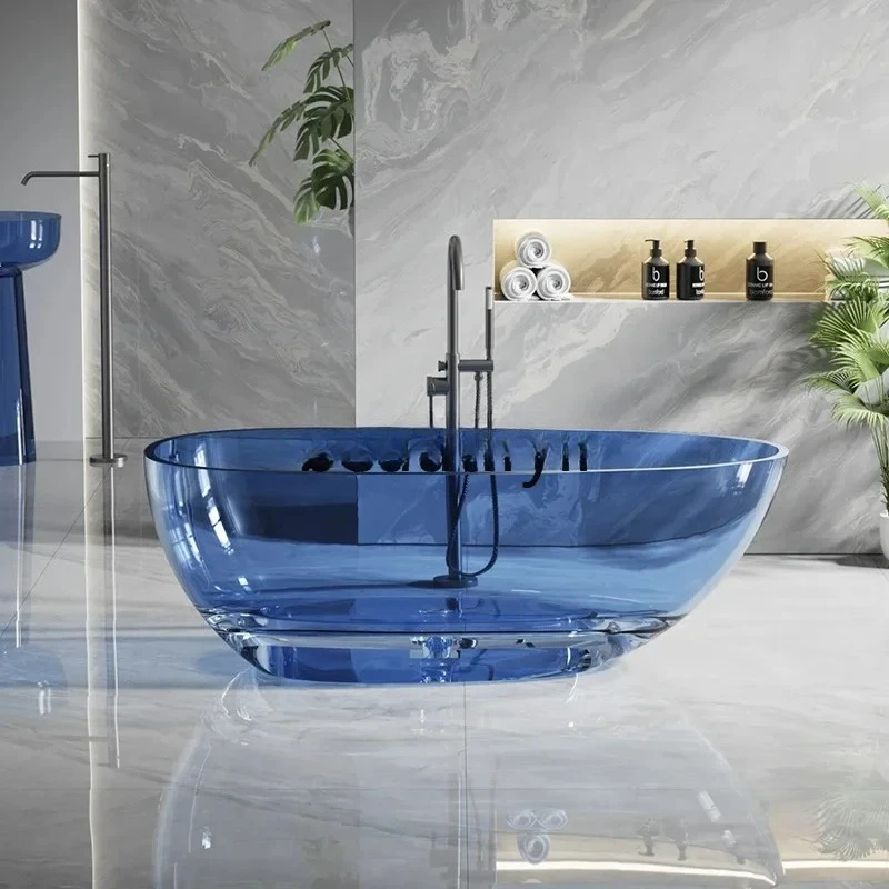 

Hotel Transparent Resin Bathtub Household Color Crystal Freestanding Homestay Oval Artificial Stone BathtubAsmt52