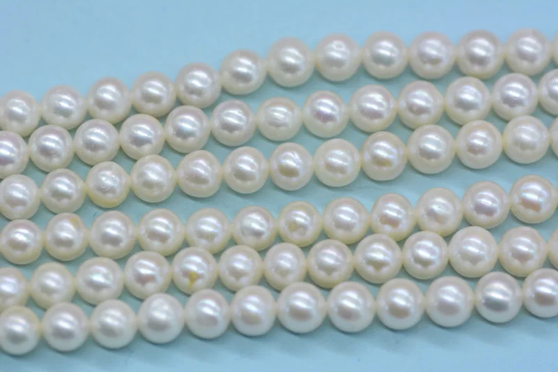 7-8MM AAA+AA 5PCS full strand. Ivory natural freshwater pearl loose beads. Near round pearl 15