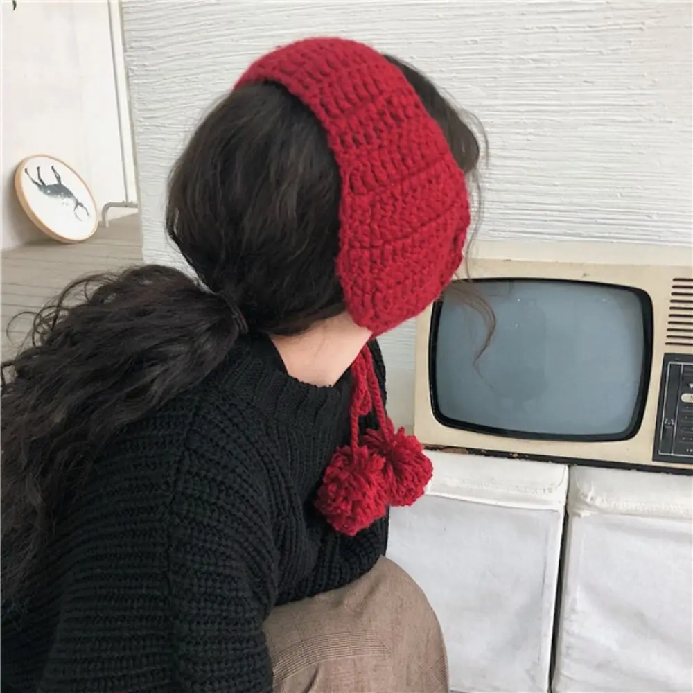 Handmade Korean Style Y2k Plush Earmuffs Thicken Soft Warm JK Knitted Earflap Solid Color Windproof Winter Ear Cover Girl