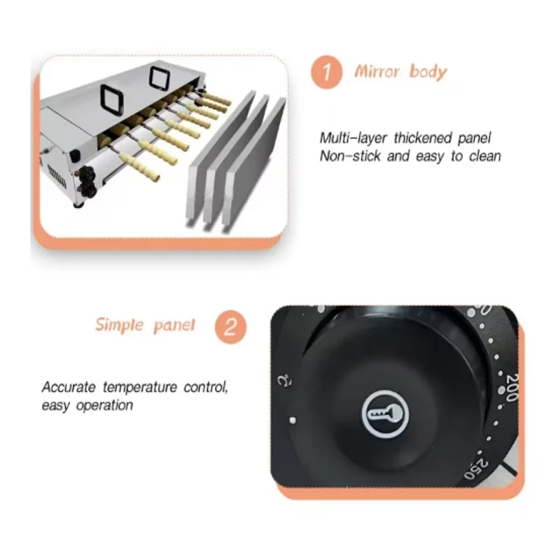 Máquina para hornear rollos de pan de chimenea, máquina para hacer conos de pan helado, máquina para hornear pasteles, horno Kurtos Kalacs con 8 rodillos