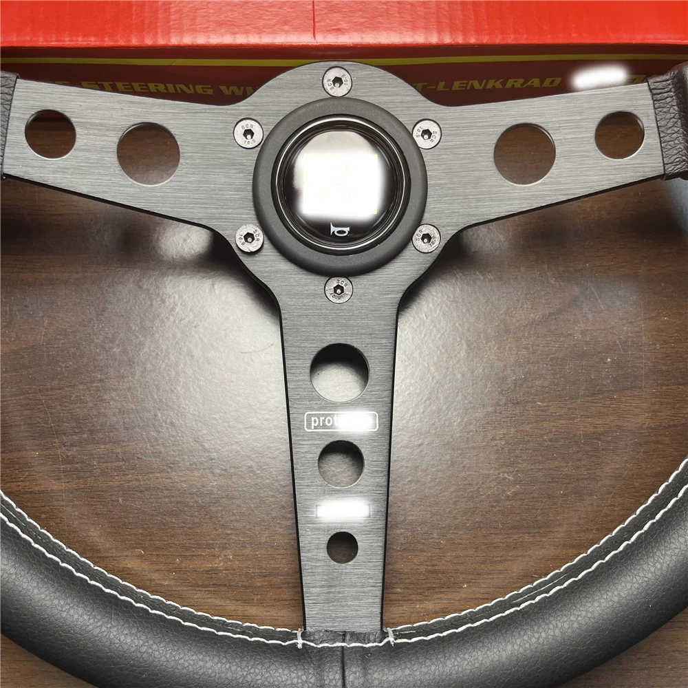 Car modified universal leather flat steering wheel 14inch/340mm For MOMO Prototipo Style pu Leather Racing Sport Steering Whee