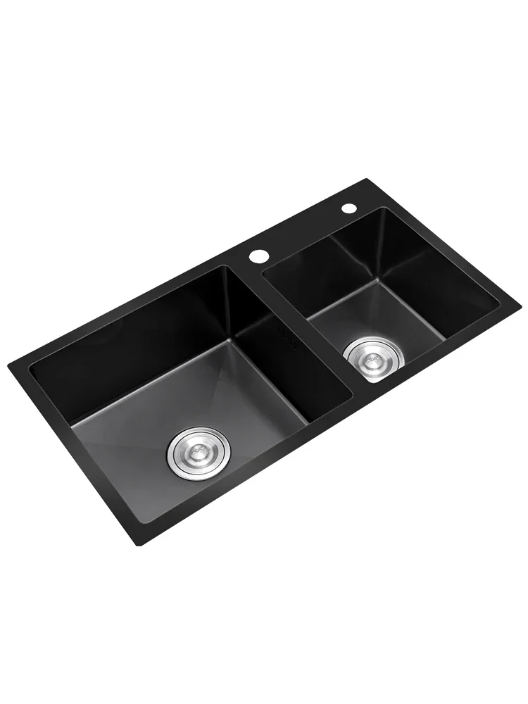 

Nano kitchen sink double-slot thickened 304 stainless steel black household hand-washed single basin