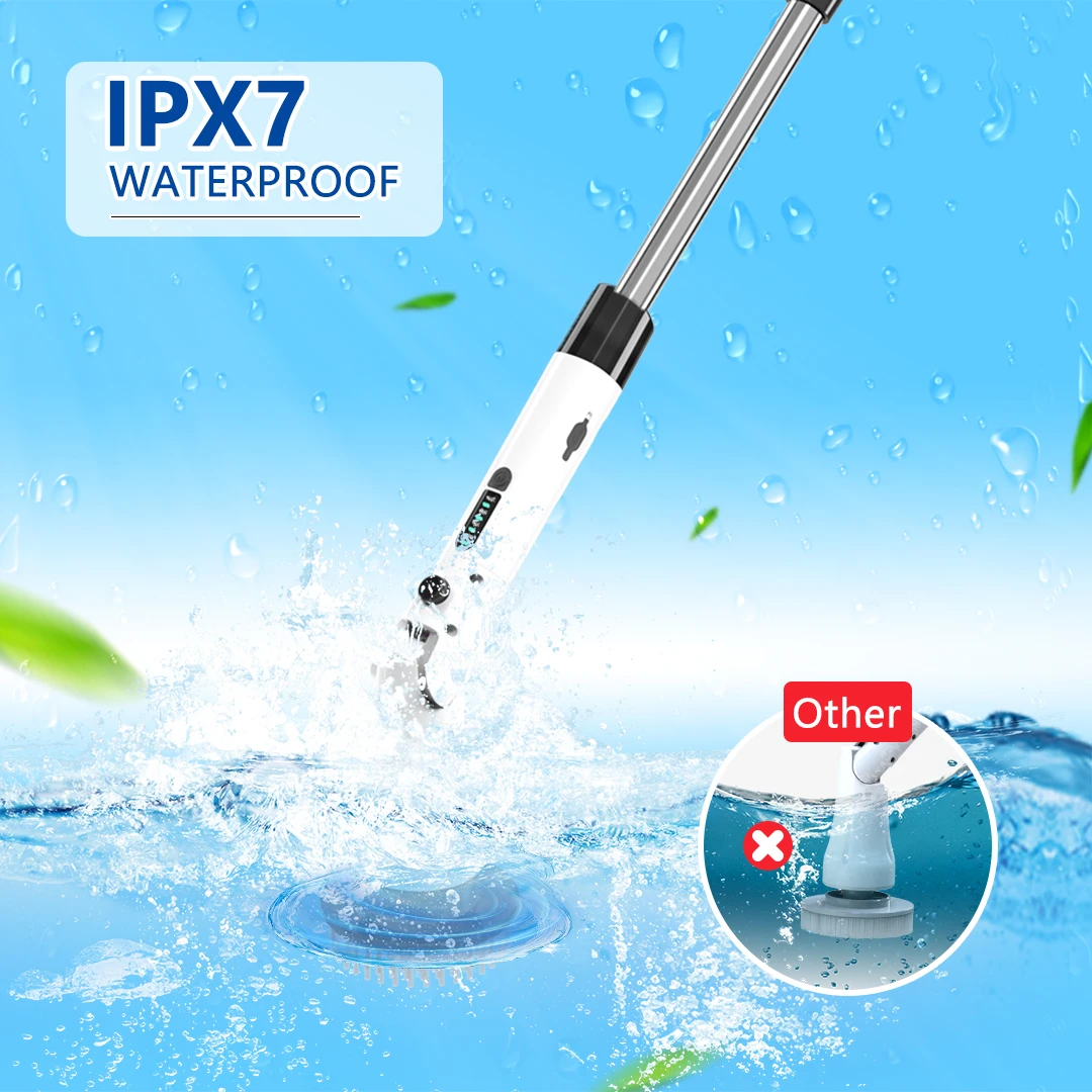 2025 مصنع الجملة اللاسلكي تدور الغسيل الكهربائية مجموعة 7 استبدال رئيس طويل اليد قابلة للشحن فرشاة التنظيف الكهربائية