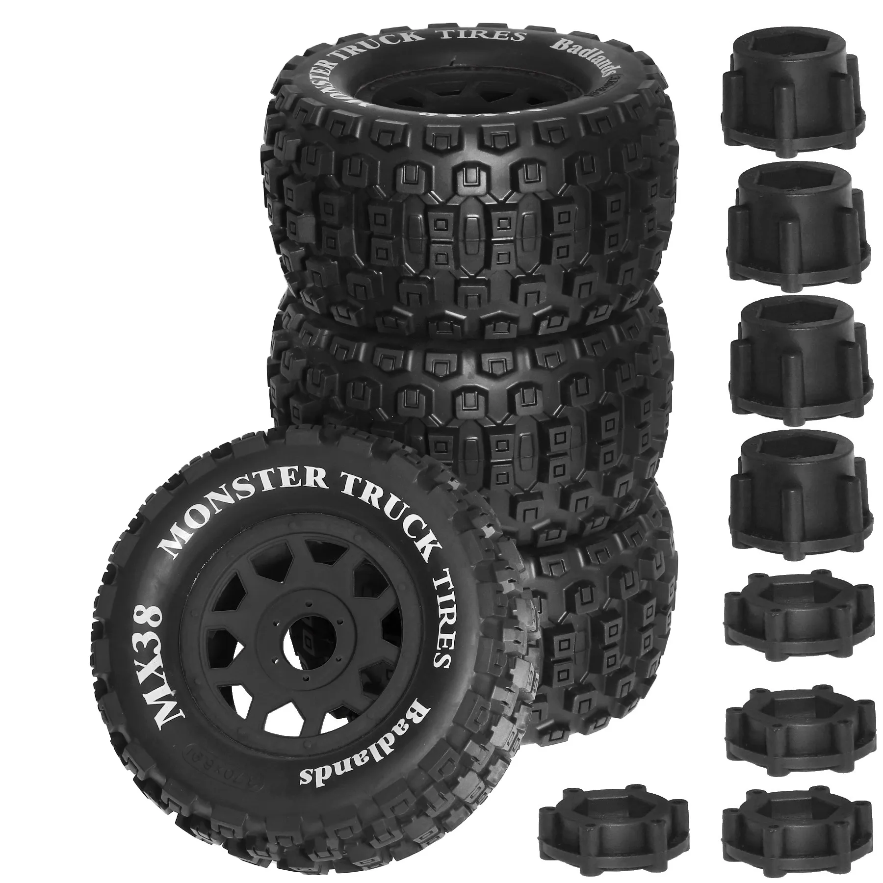 

MX38 Tires F/R 3.8in MT Tires 17mm Hex RC Tires for ARRMA KRATON Notorious Outcast 6S E-REVO Summit TRAXXAS maxx 1/7 1/8 1/10 RC