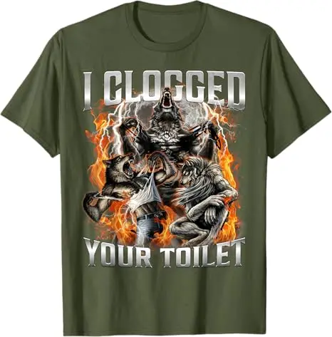 Y2k Gag Alpha Wolves Meme Neuheit T-Shirt Lustiges 'I Clogged Your Toilet' Witziges Alpha Wolf 'Stupid Brainrot' T-Shirt Streetwear Outfit – Detail 7