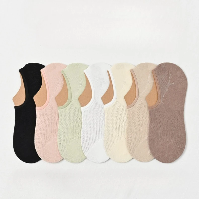 

2 Pairs of Summer New Cotton Socks Breathable Mesh Ultra-thin Anti Slip Invisible Short Tube Boat Socks Socks for Women