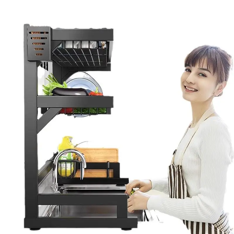 산업용 스테인리스 스틸 주방 싱크 배수구 다용도 식기 홀더 조리대 수납 선반