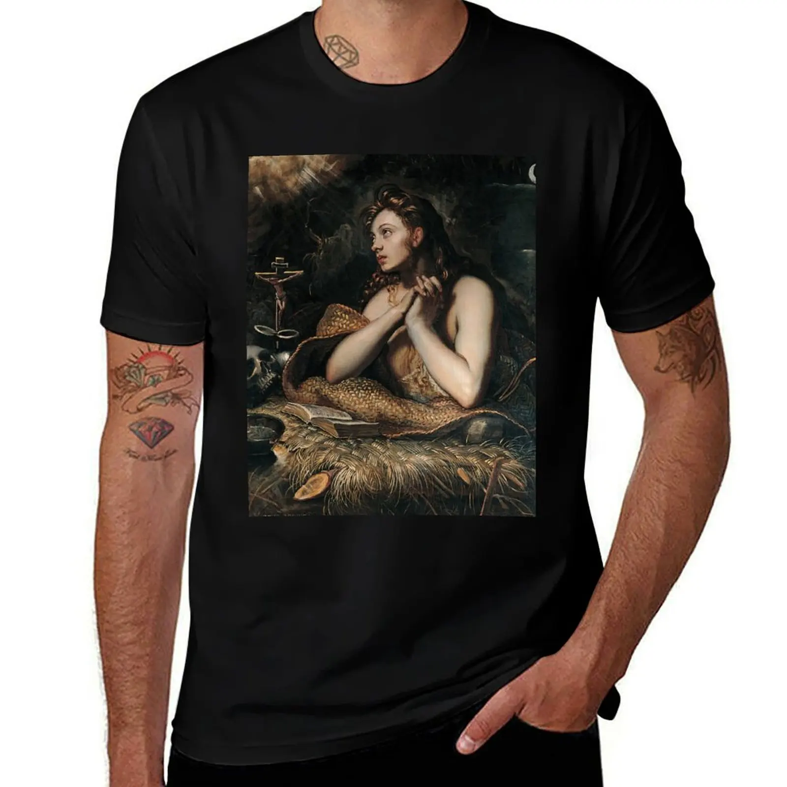 Penitent Magdalene by Domenico Tintoretto T-Shirt Minimalist Casual Short Sleeve Top T-Shirt