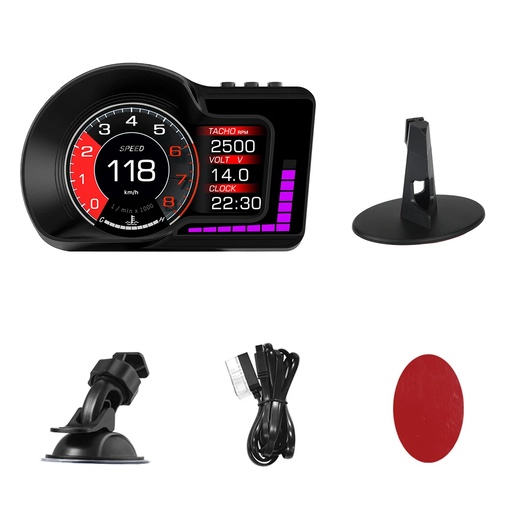 8 Colors Accelerated Test F15 RPM Gauge OBD GPS Dual System Car Head Up Display 6 Alarm Functions HUD Speedometer