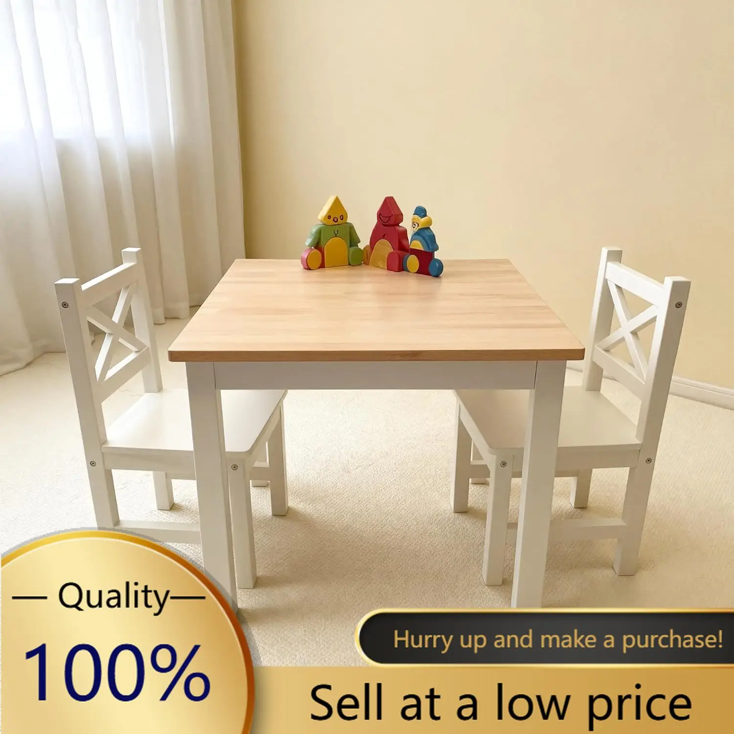 Solid Wood Kids Table & 2 Chairs Set,Ages 2-8,Whitecolor | AMMEHOELA Irish Design Modern Montessori Wooden Furniture for Toddler