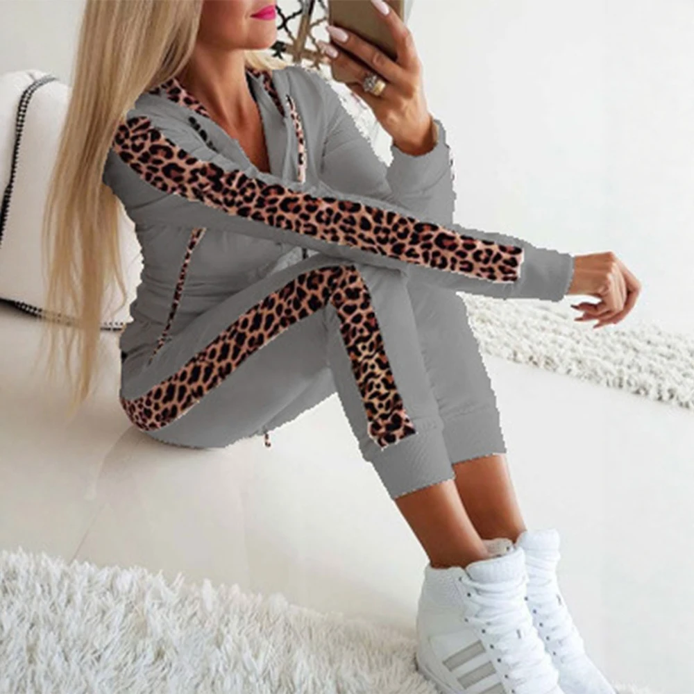 Women's Sets Autumn Winter 2025 Leopard Print Hoodies Sweatshirt And Sweatpants Causal Suits