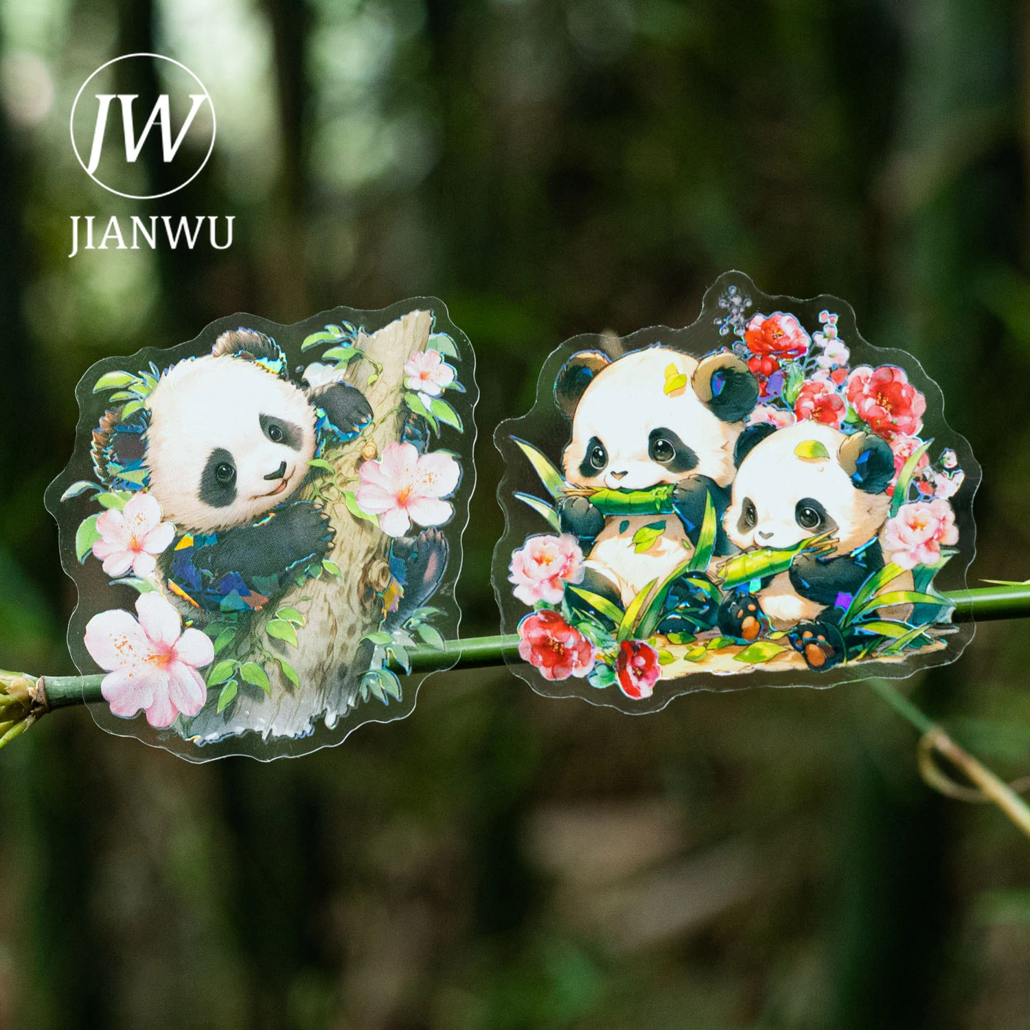 JIANWU 10Sheets Sparking Cute Treasure Series Kawaii Panda Shell Light Decor PET Sticker Creative DIY Journal Collage Stationery