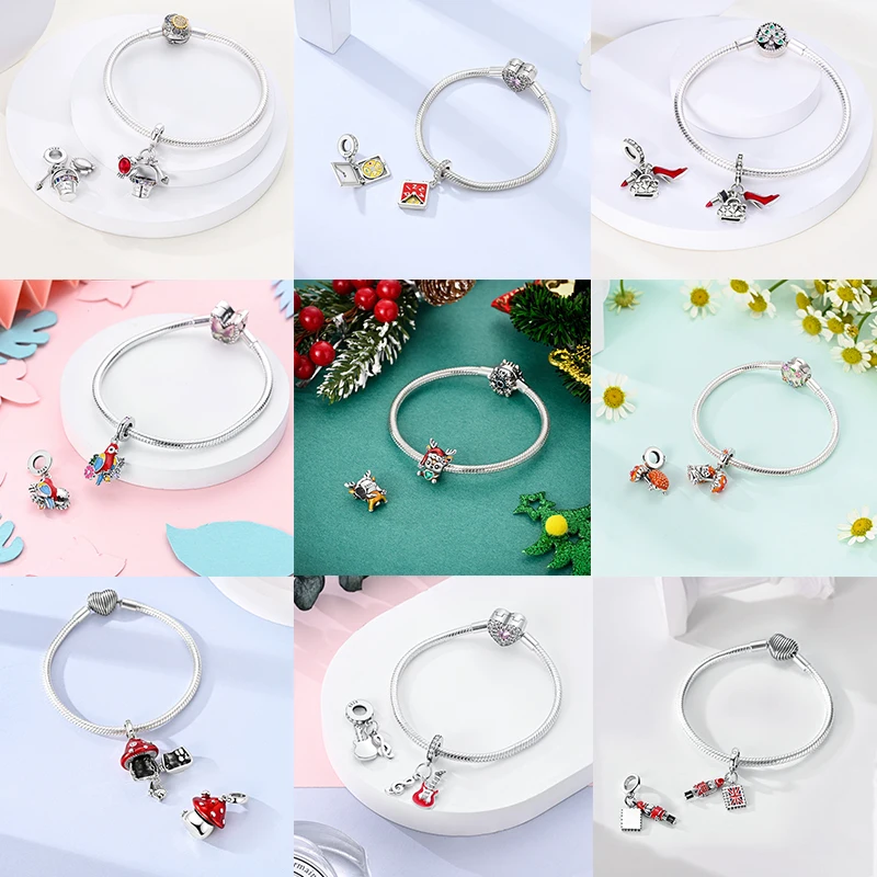 Charms aus 925 Sterling Silber, Rote Farbserie, Roter Elefant, Tier- und Fruchtperlen, Original, Passend für Damen, Jubiläums-Schmuckanhänger – Detail 20
