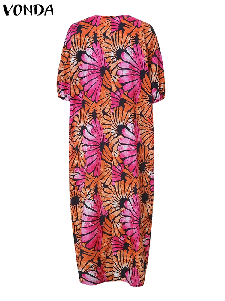 فستان نسائي عتيق من فوندا مقاس كبير للحفلات فيستدو 2025 مطبوع ماكسي طويل بوهيمي بأكمام واسعة رداء نسائي 5XL #3