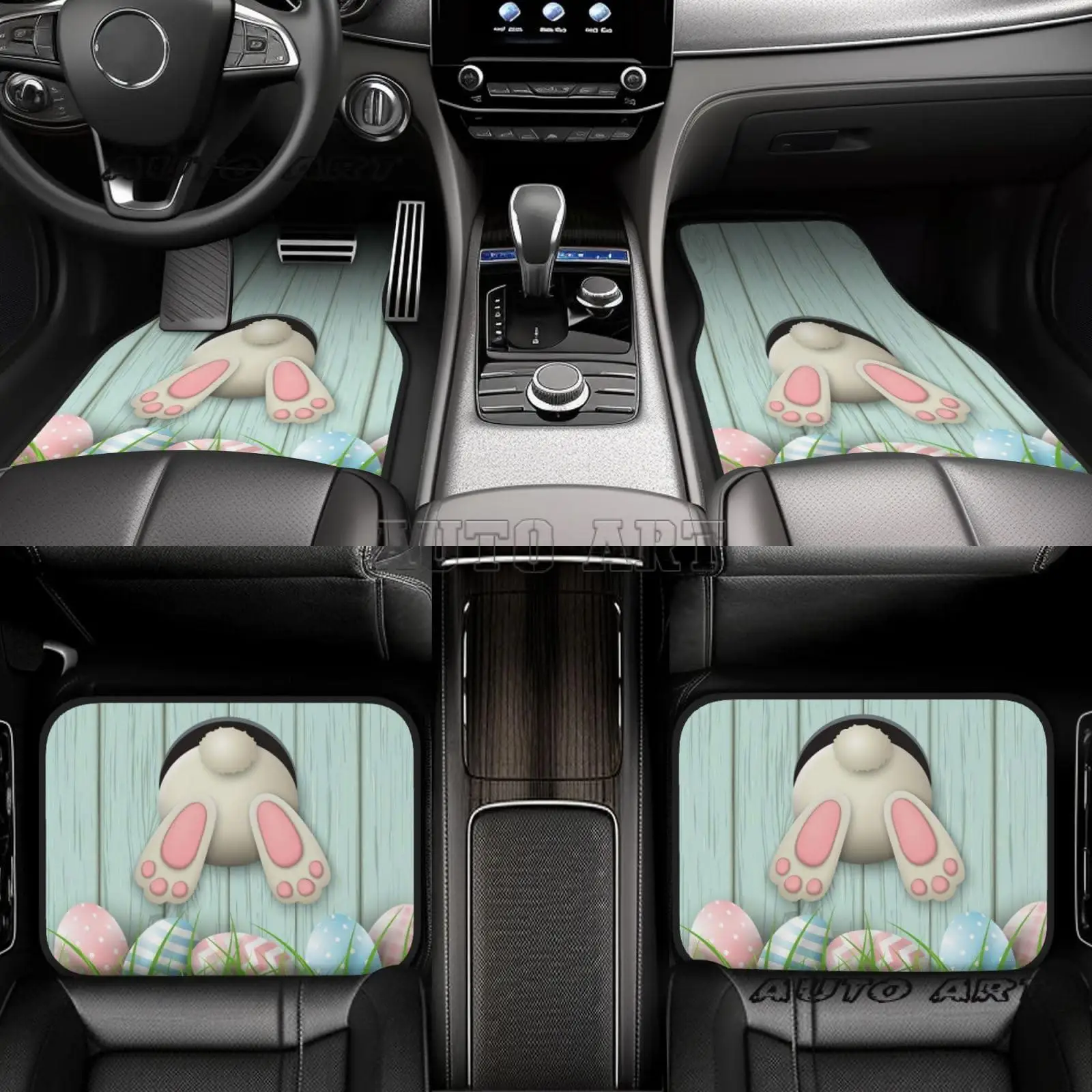 Easter White Bunny Rabbit Pattern Car Floor Mats 4 Pieces Front Full Set Vehicle Floor Carpets Non Slip Car Accessories