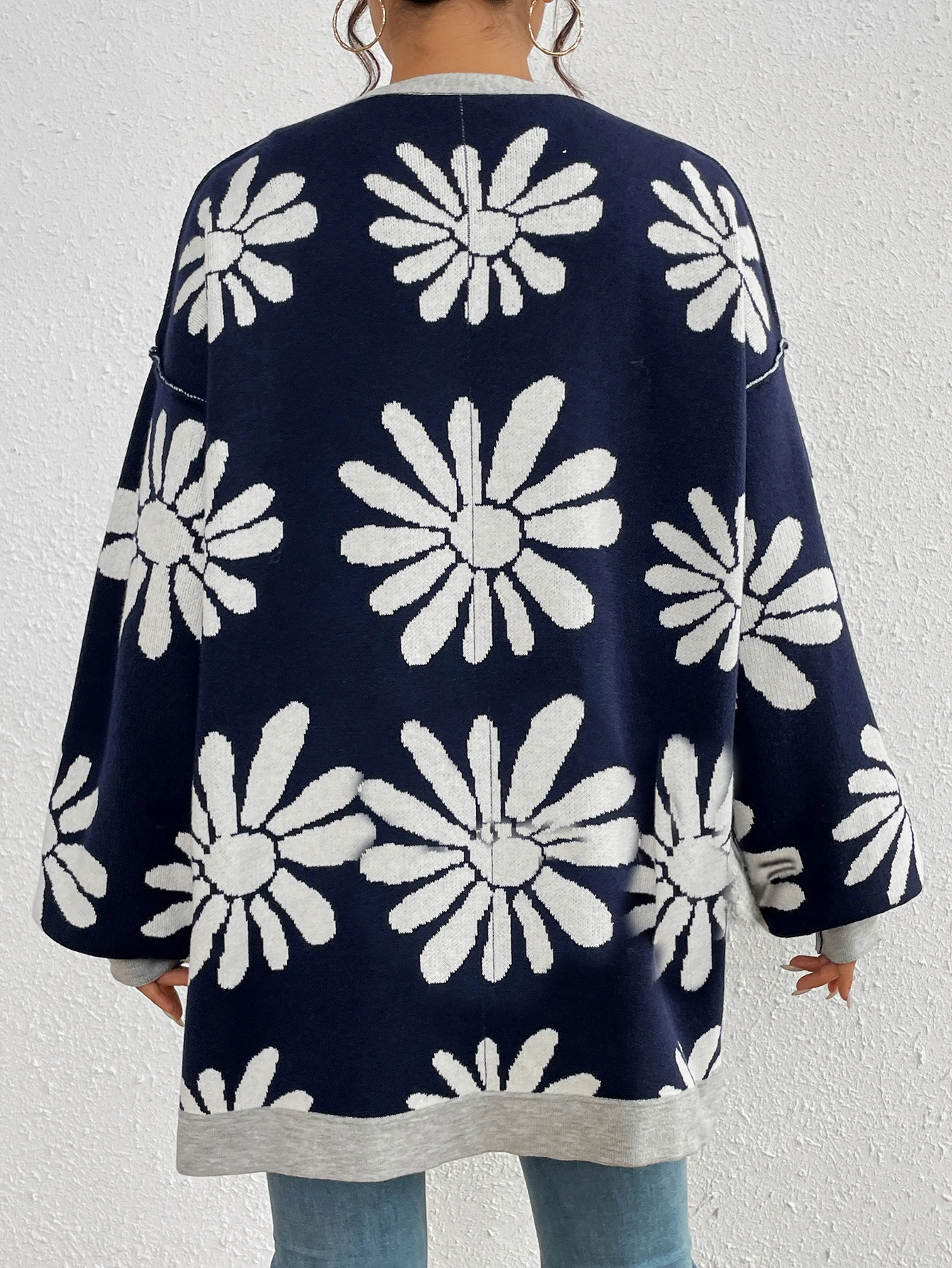 Cardigans florais femininos de manga comprida, elegantes, chiques, frente aberta, estilo casual para outono inverno, moda diária