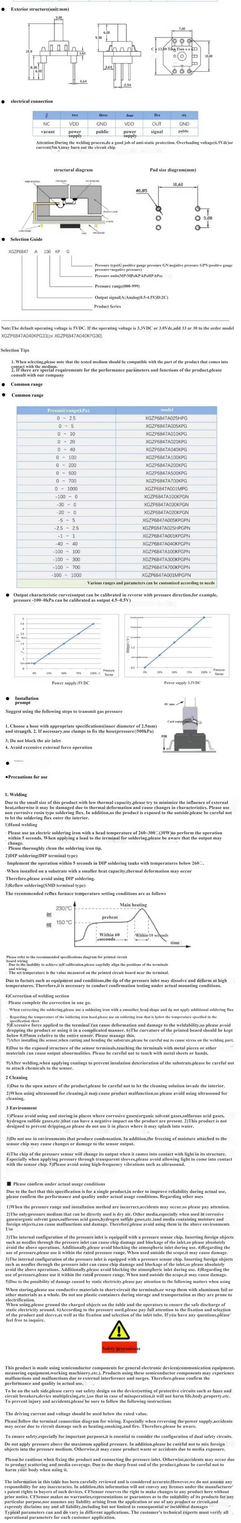 XGZP6847A Gasdruck-Elektronisches Blutdruckmessgerät Sensor-Sendermodul Barometer 0-40kPa Schlauch – Detail 8