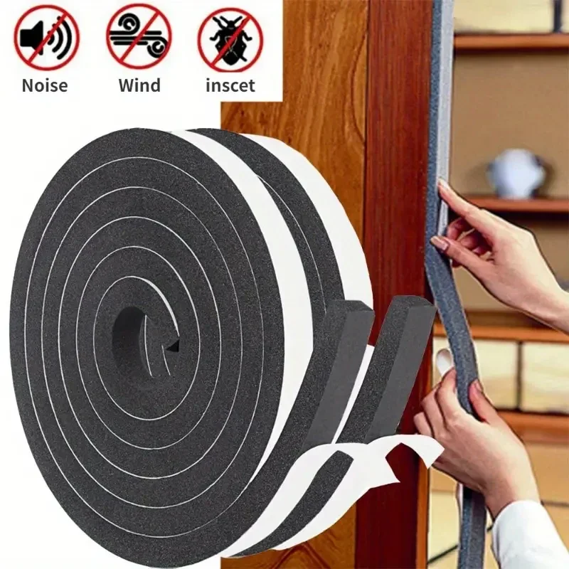 4M Foam Self-adhesive Door Window Sealing Strip Wearable Sliding Dustproof Sponge Strip Soundproof Home Insulation Sealing Tape