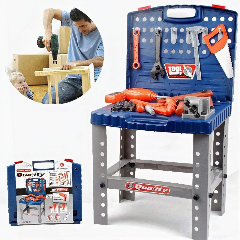 Kids Toy Tool Workbench with Realistic Tools and Electric Drill Pretend Play Construction Workshop Toolbench STEM Building Toys