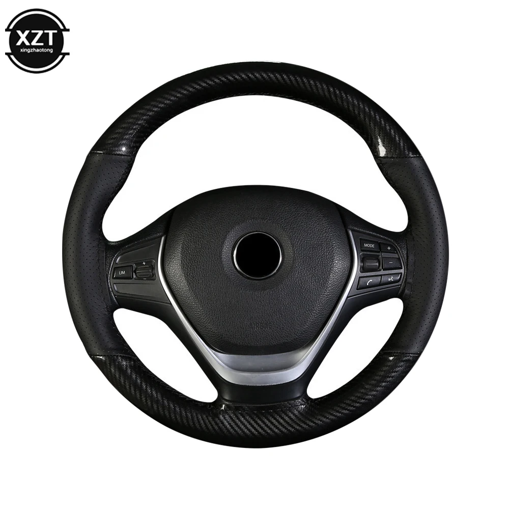 Crystal Carbon Fiber Fashion Sports Hand-stitched Steering Wheel Cover Car Wheel Cover Non-slip Leather Braid For Steering Wheel