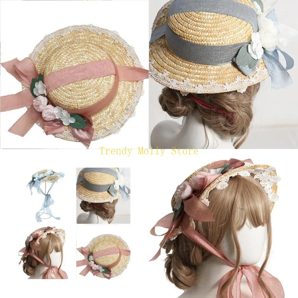 

N5KB Женская шляпа ручной работы 1800-х годов в викторианском стиле для свадебного чаепития, шляпа с плоским капотом, цветная от