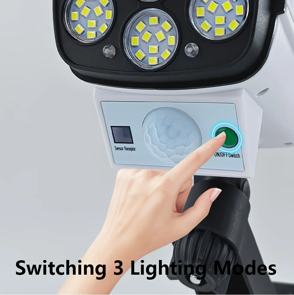 77LED Solarleuchte, Simulierte Sicherheitskamera, Bewegungssensor, Außen-Nachtlicht, IP65 Wasserdichte Lampe, 3 Modi für Haus und Garten – Detail 6