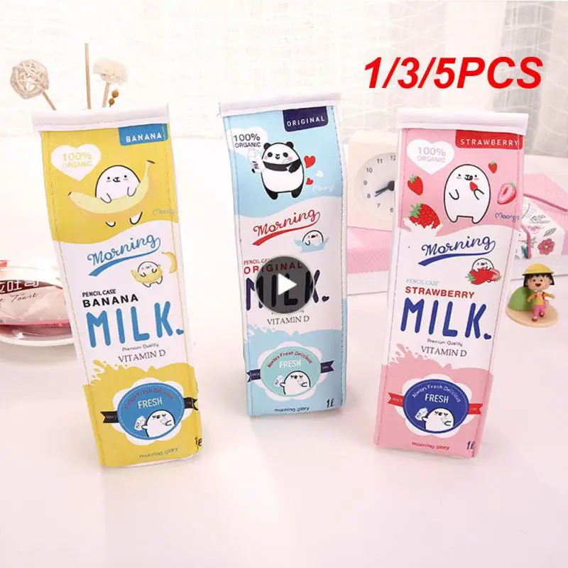 1/3/5PCS Creative cute milk pencil case milk pencil case with Chinese pencil case unusual girl pencil case boy school supplies