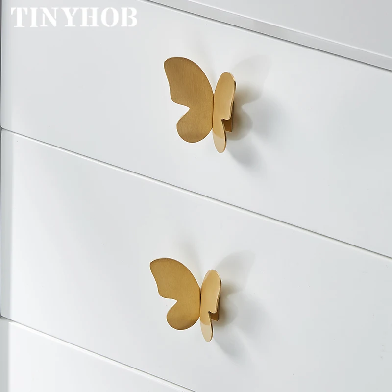 Pink/ White/ Black/ Gold Solid Brass Butterfly Knobs Cupboard Pulls Kitchen Cabinet Drawer Handles Furniture Decor Hardware