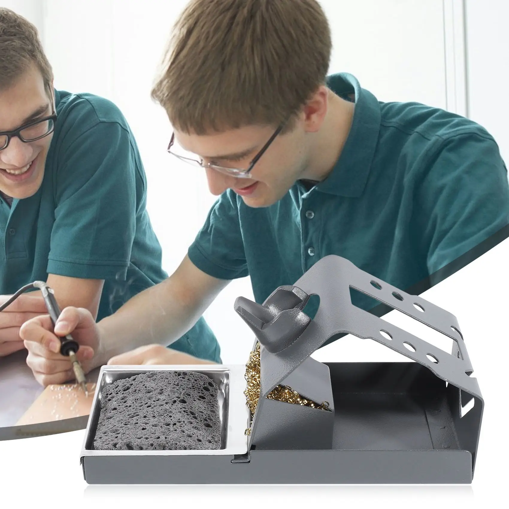 

ABLK T12 Soldering Iron Station Stand Stable Welding Solder Iron Tips Holder with Insulation Pad Brass Wire Ball Tip