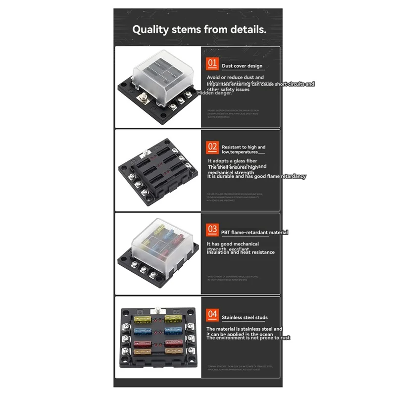 

A72T LED Indicator Light Equipped 6P 100A 6-Way Fuse Box One In Six Out RV Fuse Holder