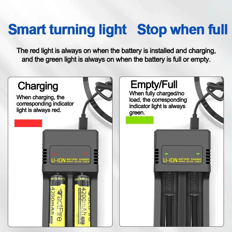 18650 Battery Charger 1/2 Slot Intelligent Fast USB Charger for 18350 26650 16340 Lithium Batteries With LED Indicator Charger