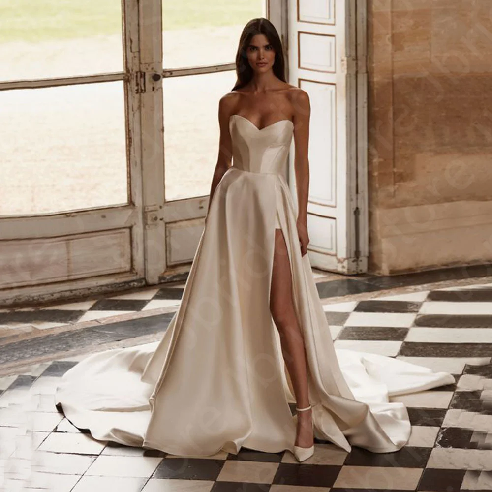 

Customized Graceful Wedding Dresses High Thigh Slit Bridal Gowns Off Shoulder Long Sleeve Bride Dress Lace Wedding Gowns On Sale