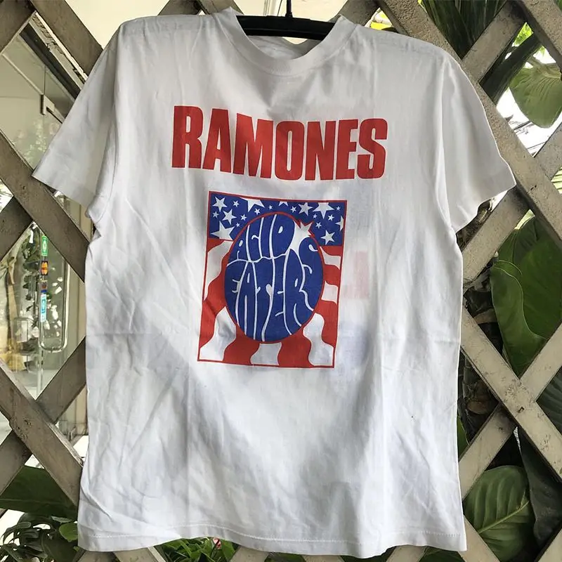 Ramones Ramones Band Punk Rock estampado Vintage manga corta High Street Vibe camiseta Casual de algodón de verano para hombres y mujeres