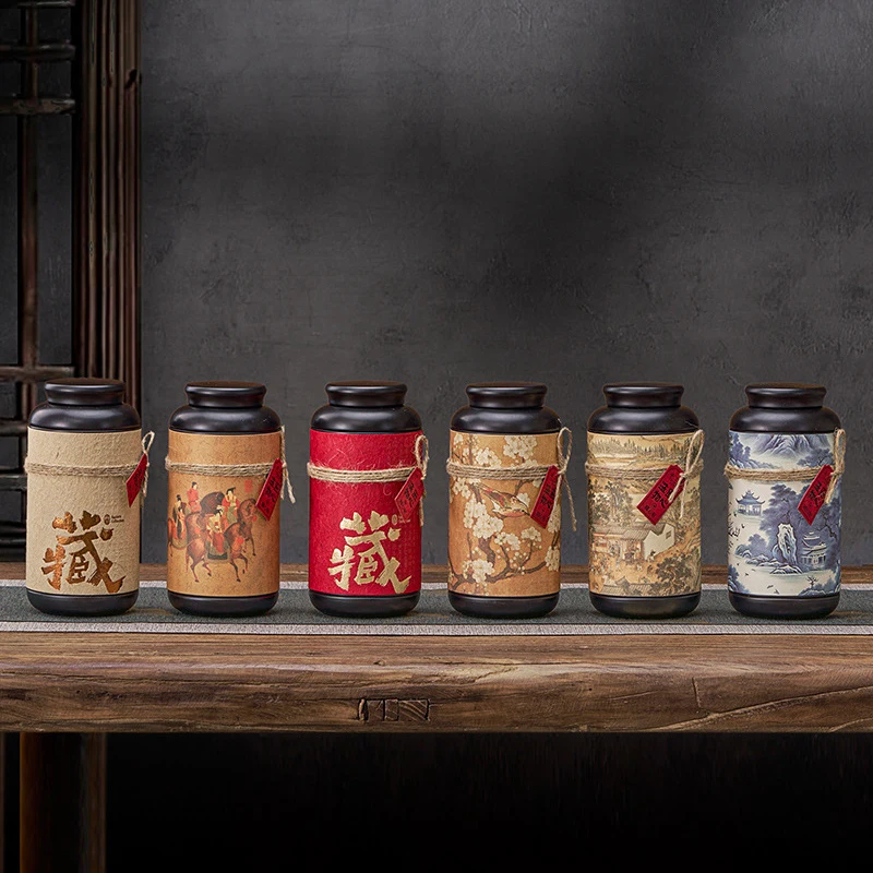 Chinese Tinplate Tea Storage Jar Small Sealed Portable Storage Jar Tea Container Wrought Iron General Tea Jar Outdoor Tableware