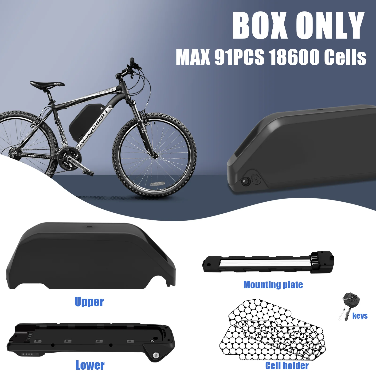 

Polly Ebike Battery Case MAX 91PCS 18650 Cells EBike Battery Box Ebike Downtube Case with Battery Holder