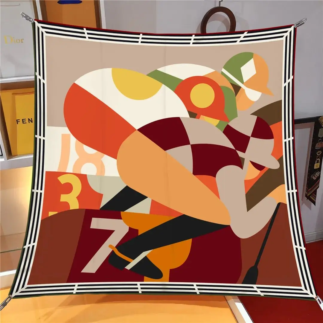 90*90CM Kopftuch Vier Jahreszeiten Luxus Quadratische Seidenschals Europa Und Amerika Mode Bandanas Neue Twill Print Sonnenschutz Schals – Detail 5